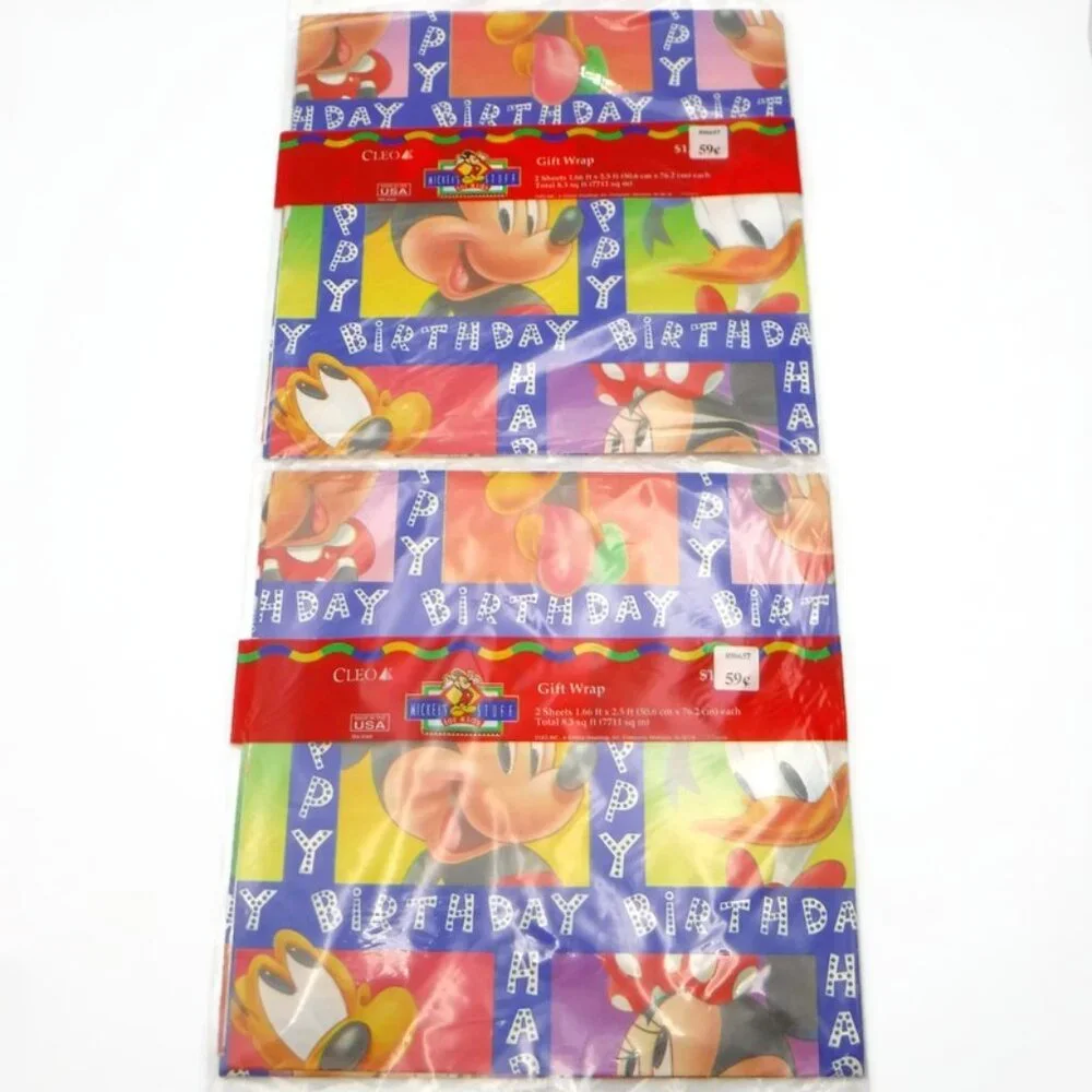 Vintage Disney Gift Wrap 3-Pack Mickey Donald Goofy Birthday CLEO